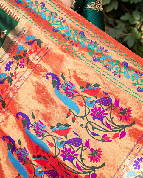 Green Morbangadi Heirloom Pure Silk Paithani Saree - The Vivaah Edit Lagan Special