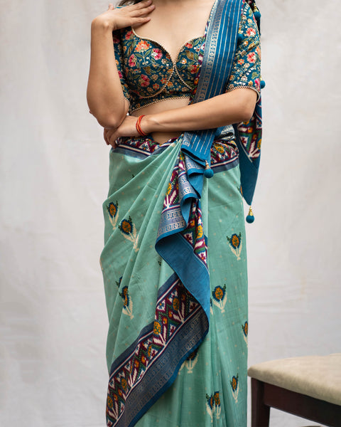 Aqua Green Patola Silk Saree