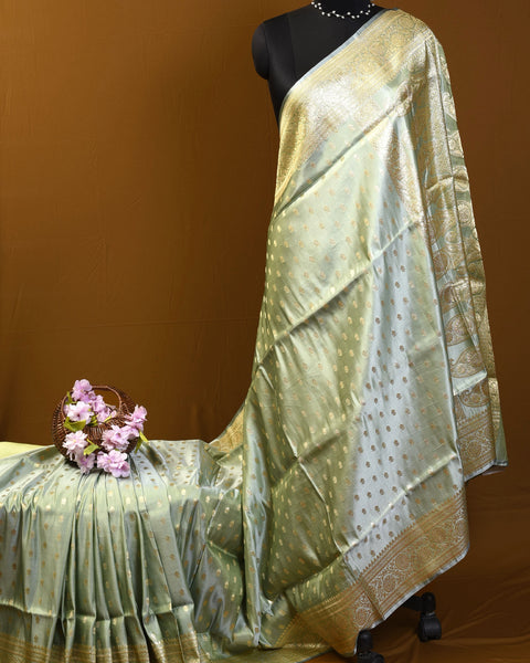 The Pastel Green Shalu Banarasi Silk Saree With Zari Work