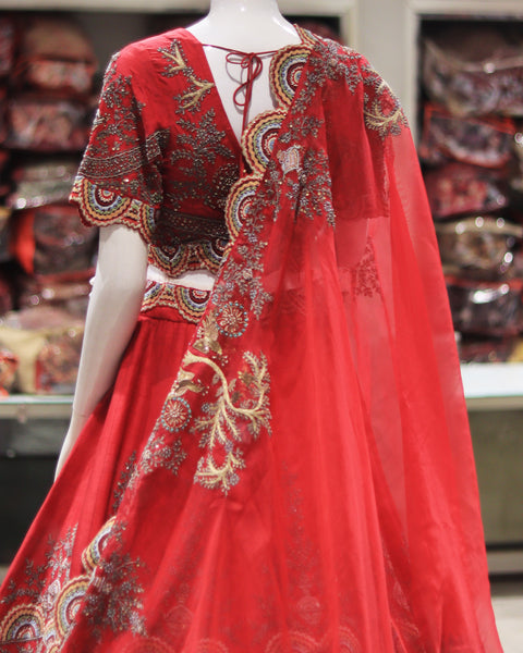 Raw Silk Red bridal lehenga