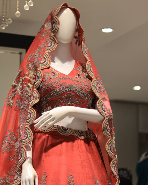 Raw Silk Red bridal lehenga