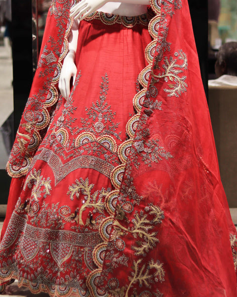 Raw Silk Red bridal lehenga