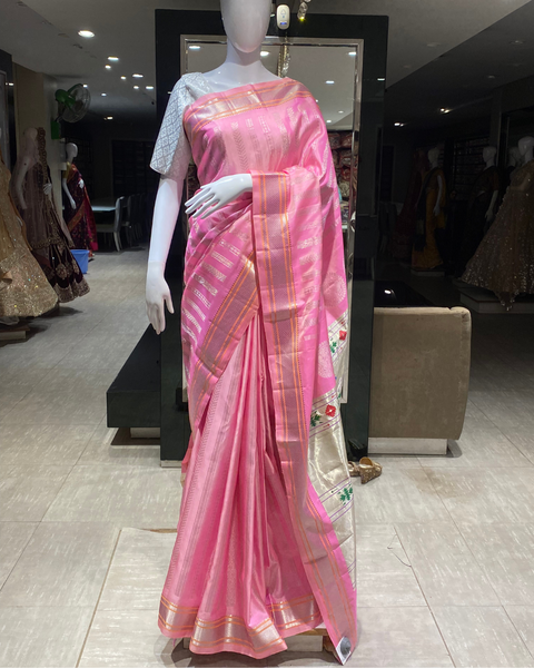Baby Pink Pure Silk Saree with Designer Border and Pallu