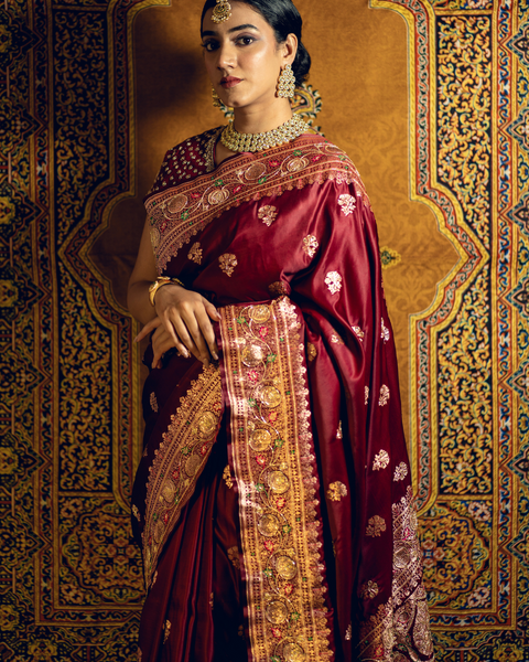 Maroon Designer Banarasi Bridal Saree