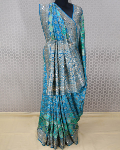 Blue Morpankhi Designer Bandhani Saree