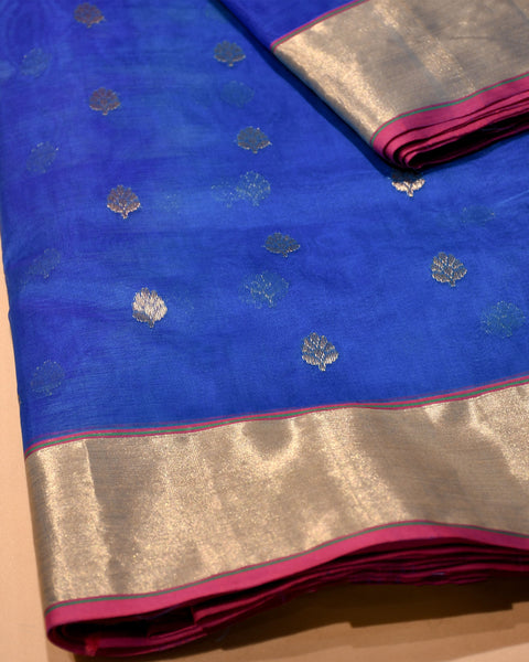 indigo blue chanderi silk saree