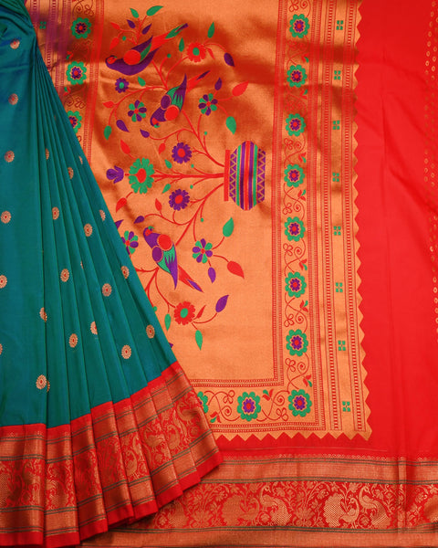 Teal Blue Semi Silk Paithani Saree