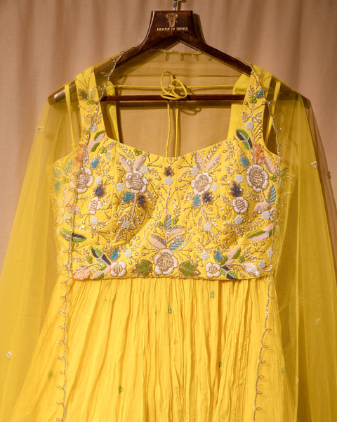 Dark Yellow Indo Western Light Weight Lehenga