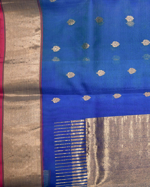 blue chanderi silk saree