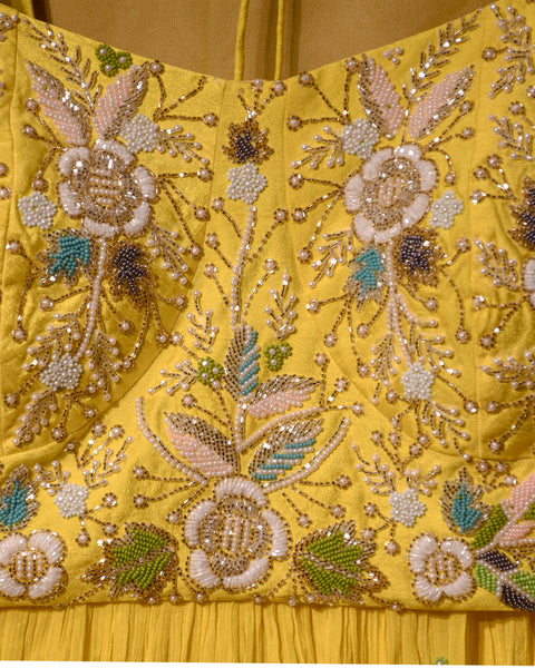Dark Yellow Indo Western Light Weight Lehenga