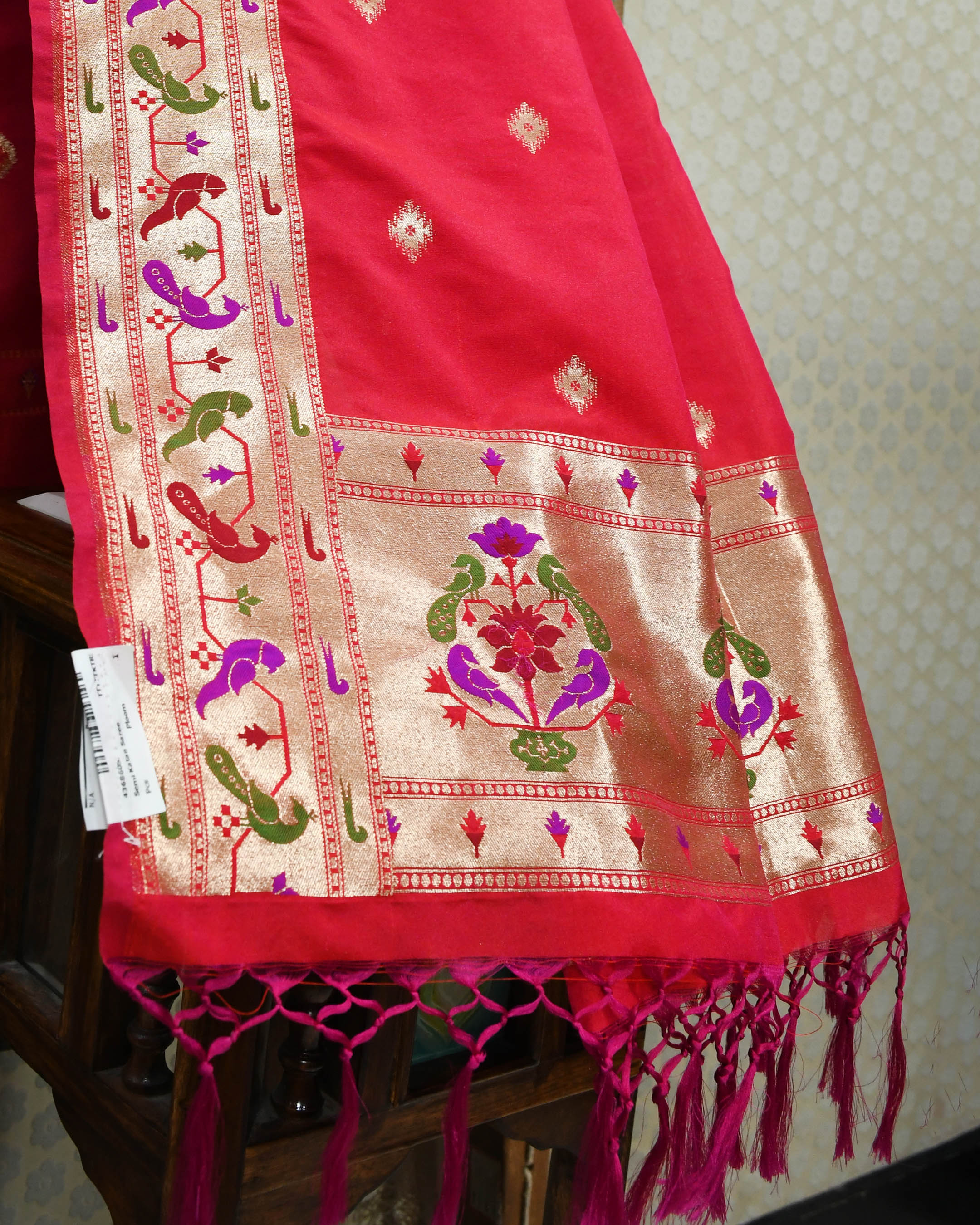 Red Designer Butti Pure Silk Shela – House of Hind