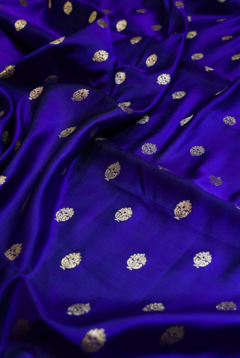 Royal Blue Pure Silk Banarasi Saree with Golden Zari Leaf Butties