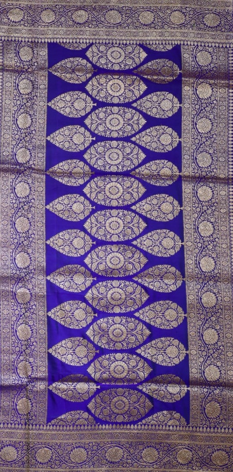 Royal Blue Pure Silk Banarasi Saree with Golden Zari Leaf Butties