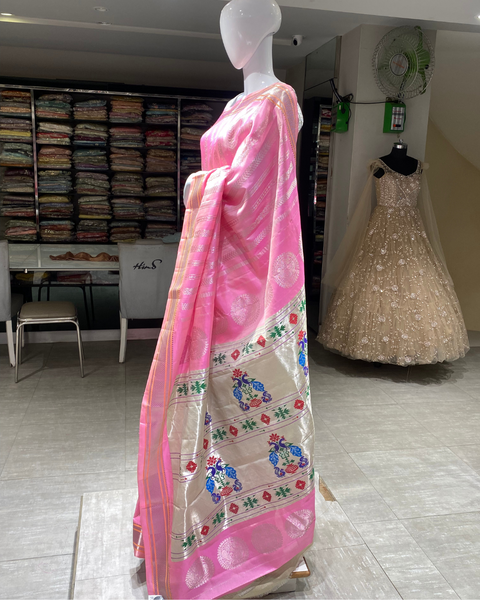 Baby Pink Pure Silk Saree with Designer Border and Pallu
