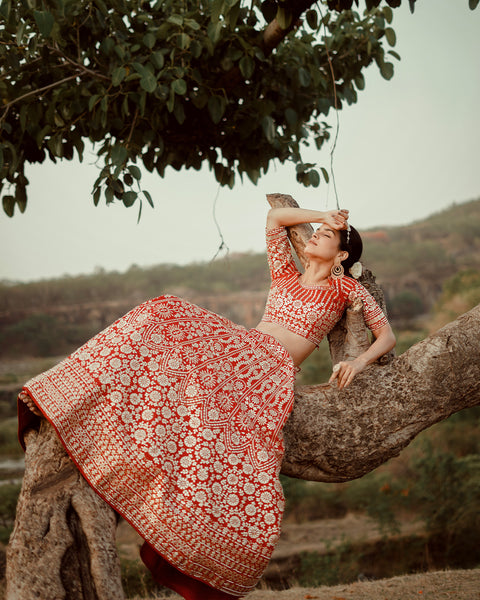 Orange Bridal Lehenga with Gottapatti Handwork