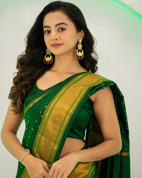 Bottle Green Paithani Saree with Traditional Border and Pallu featuring Helli Shah