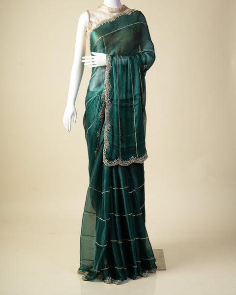 Teal Green Organza Designer Saree