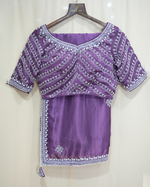 Purple Satin Saree with Embroidered Blouse