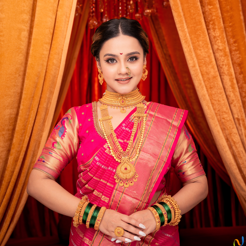 Pink Paithani Pure Silk Saree with Golden Zari Strips: A Timeless Treasure