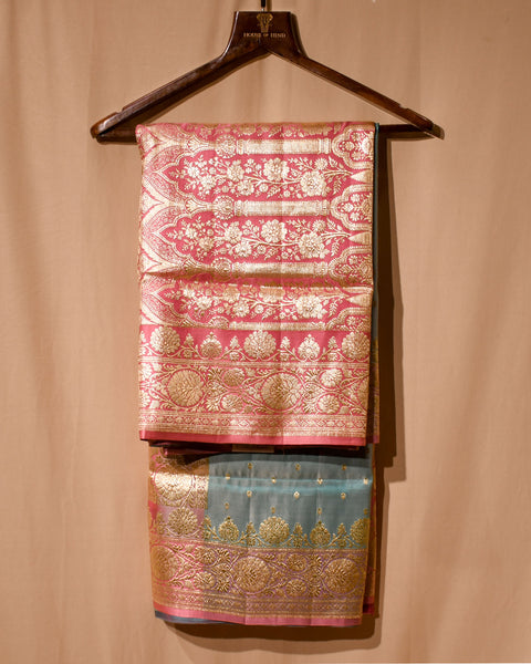 Dual Shade Blue tissue Brocade Banarasi Pure Silk Saree