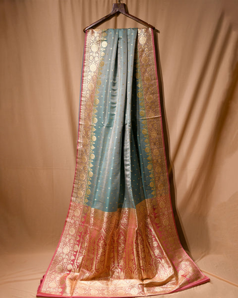 Dual Shade Blue tissue Brocade Banarasi Pure Silk Saree