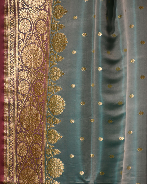 Dual Shade Blue tissue Brocade Banarasi Pure Silk Saree