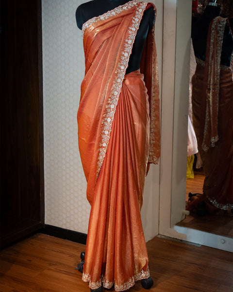 Rust Orange Lightweight Fancy Saree with Handwork on Borders