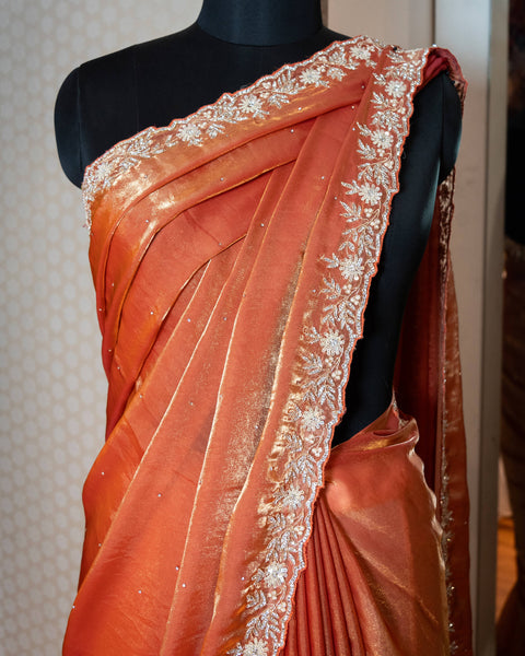 Rust Orange Lightweight Fancy Saree with Handwork on Borders