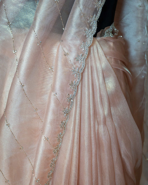 Peach Organza Saree with Cut Dana Work - The Vivaah Edit Cocktail Special