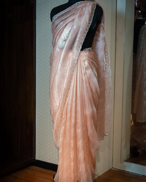 Peach Organza Saree with Cut Dana Work - The Vivaah Edit Cocktail Special