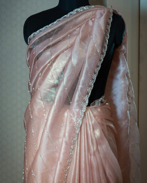 Peach Organza Saree with Cut Dana Work - The Vivaah Edit Cocktail Special