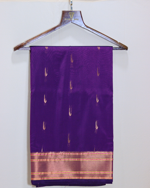 Deep Purple Semi-Silk 9-Yard Paithani Saree with Gold Zari Border