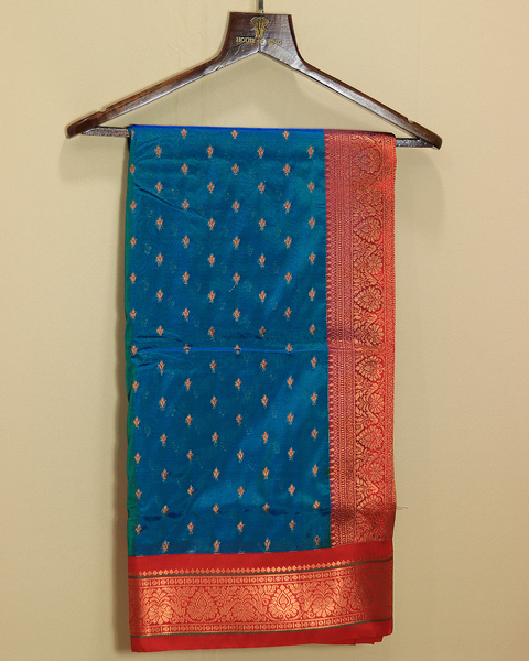 Blue and Red 9 Yard Semi Silk Paithani Saree