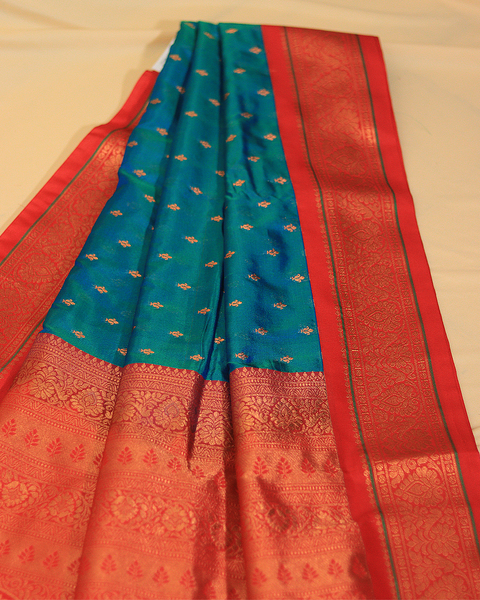 Blue and Red 9 Yard Semi Silk Paithani Saree