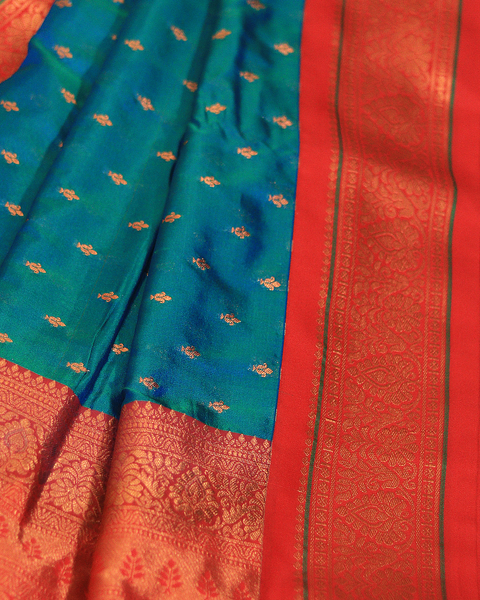 Blue and Red 9 Yard Semi Silk Paithani Saree