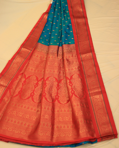 Blue and Red 9 Yard Semi Silk Paithani Saree