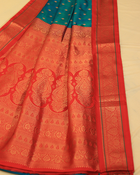 Blue and Red 9 Yard Semi Silk Paithani Saree