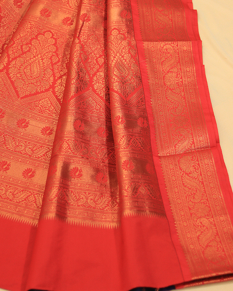 Dark Indigo Semi-Silk 9 Yard Paithani Saree with Crimson Red Border