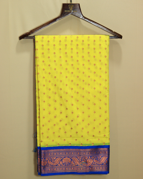 Sunshine Yellow Semi-Silk 9 Yard Paithani Saree with Royal Blue Border