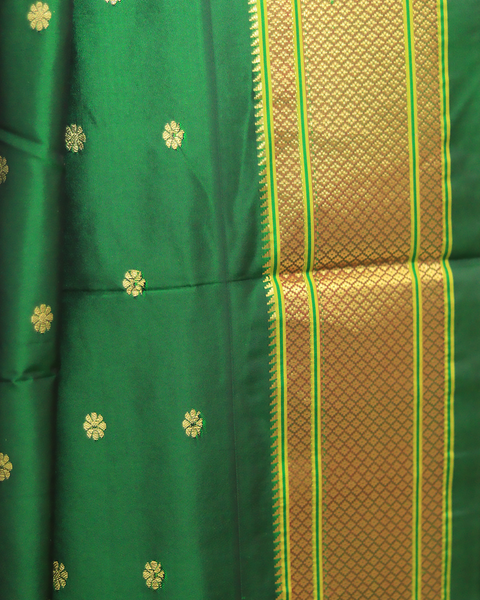 Forest Green 9-Yard Silk Saree Golden Zari Saree