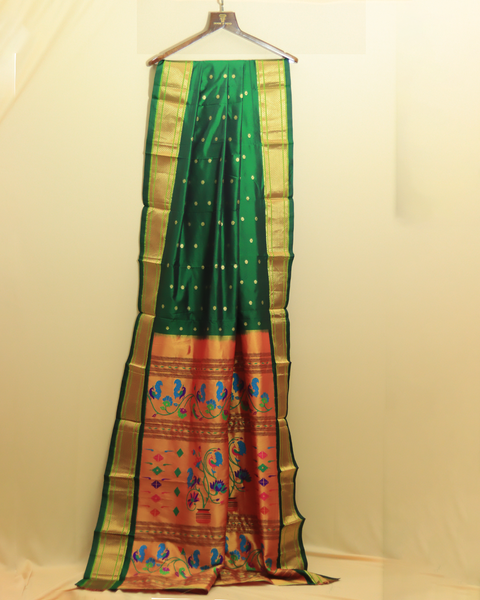 Forest Green 9-Yard Silk Saree Golden Zari Saree