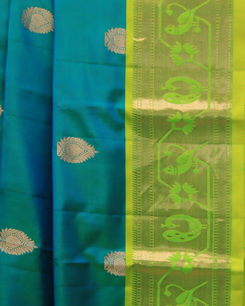 Aqua Blue Grace 9-Yard Silk Saree With Zari Border