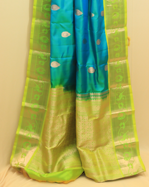 Aqua Blue Grace 9-Yard Silk Saree With Zari Border