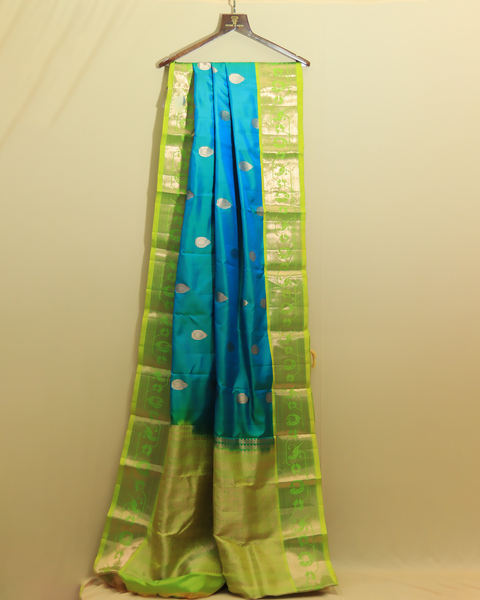 Aqua Blue Grace 9-Yard Silk Saree With Zari Border