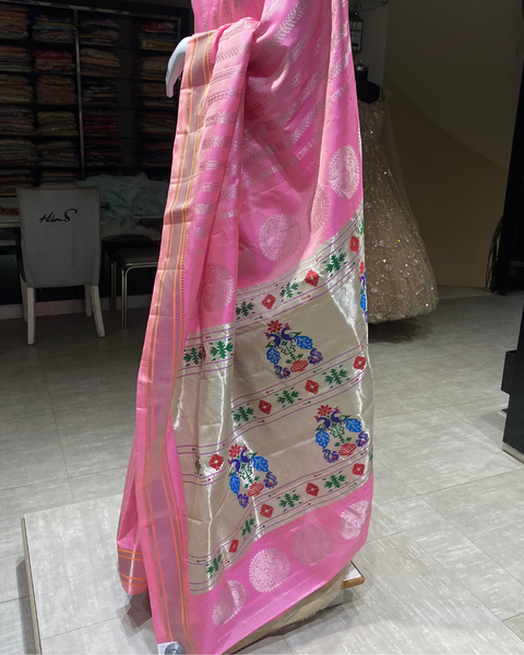 Baby Pink Pure Silk Saree with Designer Border and Pallu