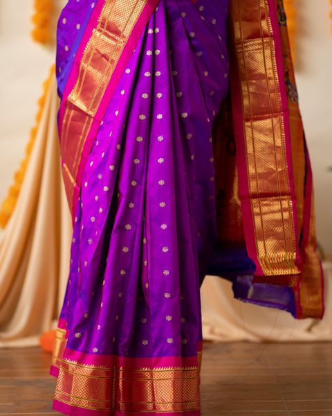Purple Pure Silk Paithani with Contrasting Pink Traditional Border and Pallu