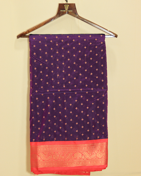 Rich Plum Purple Semi-Silk 9 Yard Paithani Saree with Crimson Red Border