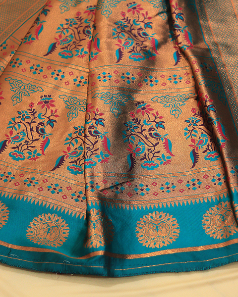 Purple Semi-Silk 9-Yard Paithani Saree with Teal Zari Border