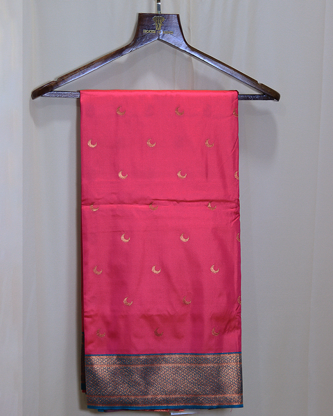 Baby Pink Semi-Silk 9-Yard Paithani Saree with Blue Zari Border