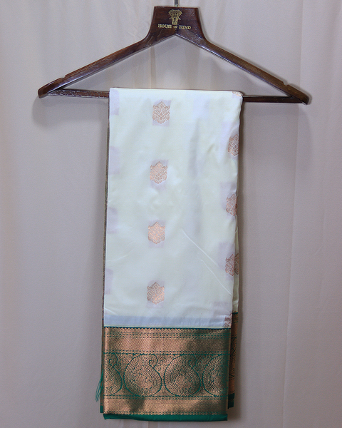 Ivory Semi-Silk 9-Yard Paithani Saree with Green Zari Border